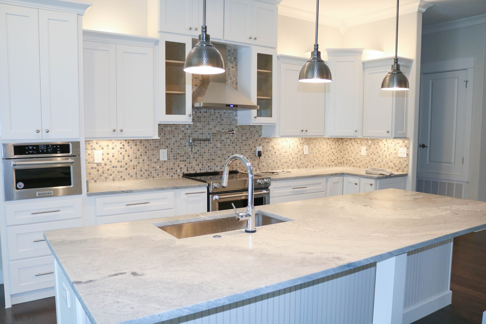 kitchen island and cabinets